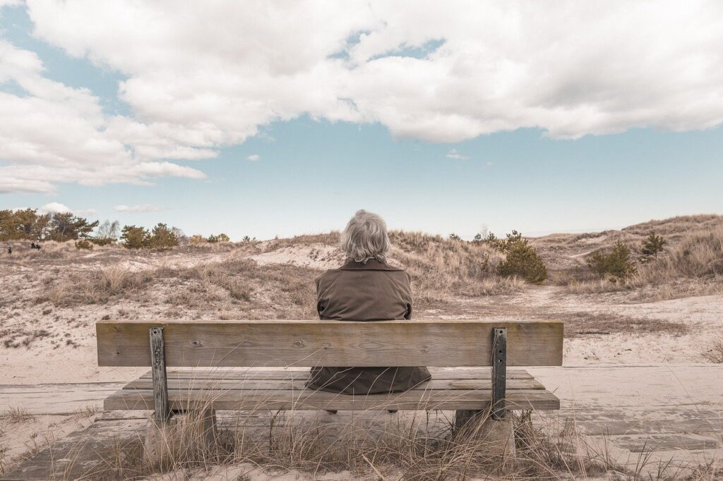 old woman, bench, desert-731423.jpg